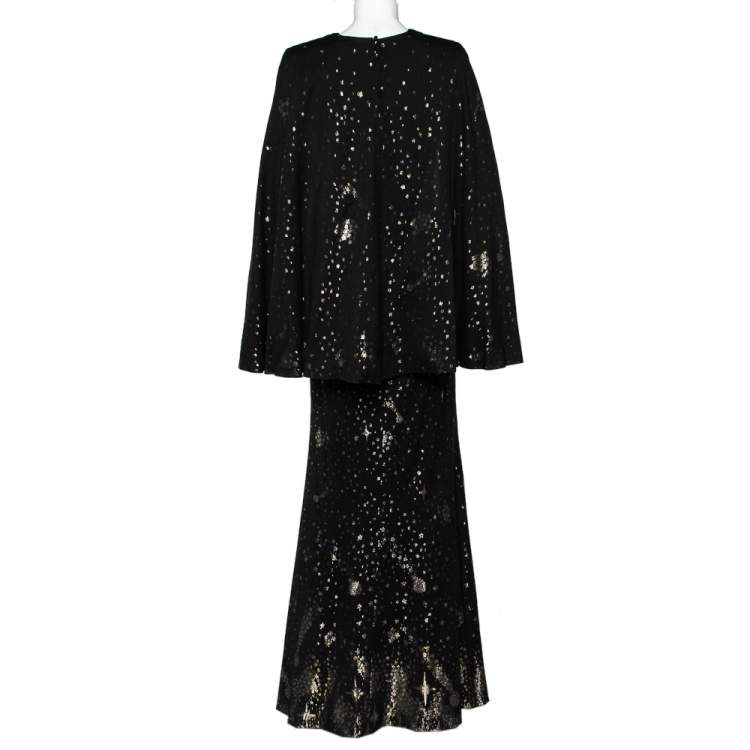 Pre Owned Alexander McQueen Black Fil Coupe Cape Detail Maxi Dress S