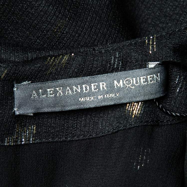 Pre Owned Alexander McQueen Black Fil Coupe Cape Detail Maxi Dress S