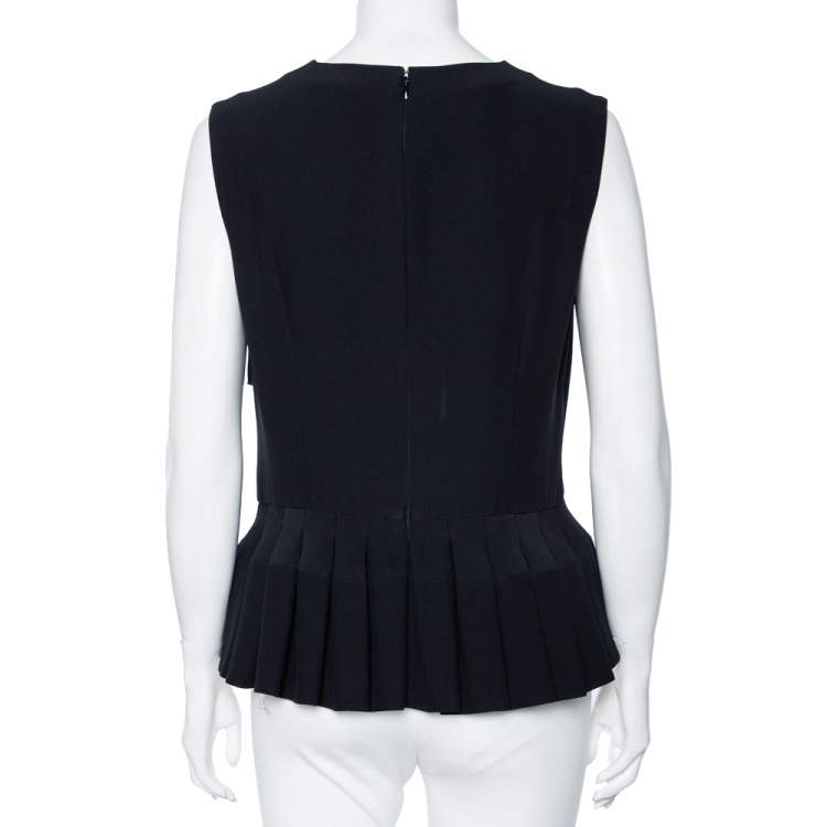Pre Owned Alexander McQueen Black Crepe Knit Pleated Peplum Tank Top L