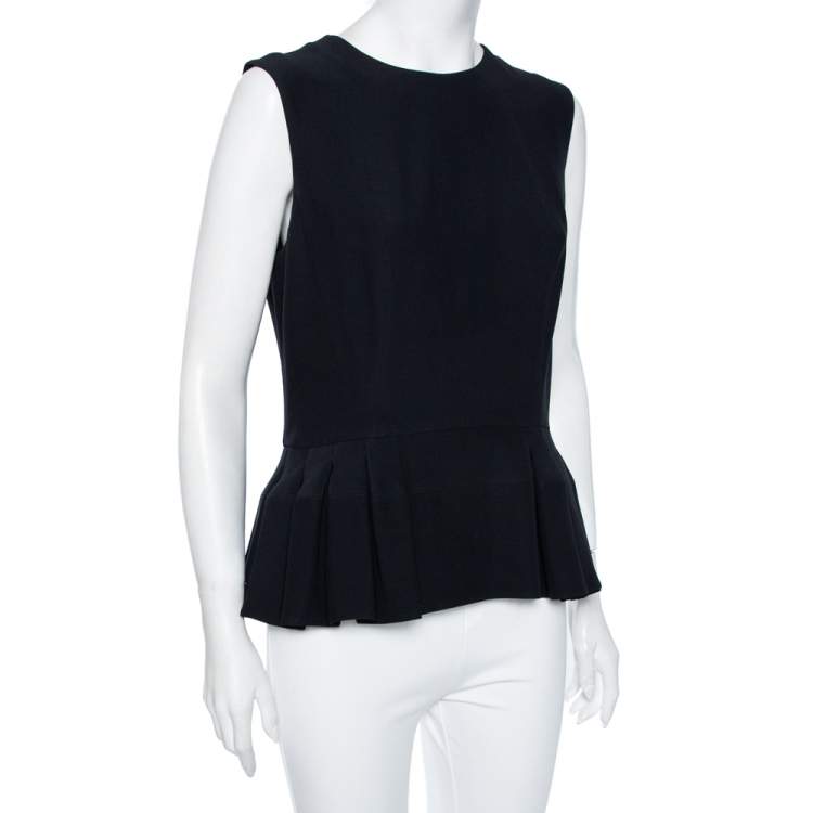 Pre Owned Alexander McQueen Black Crepe Knit Pleated Peplum Tank Top L