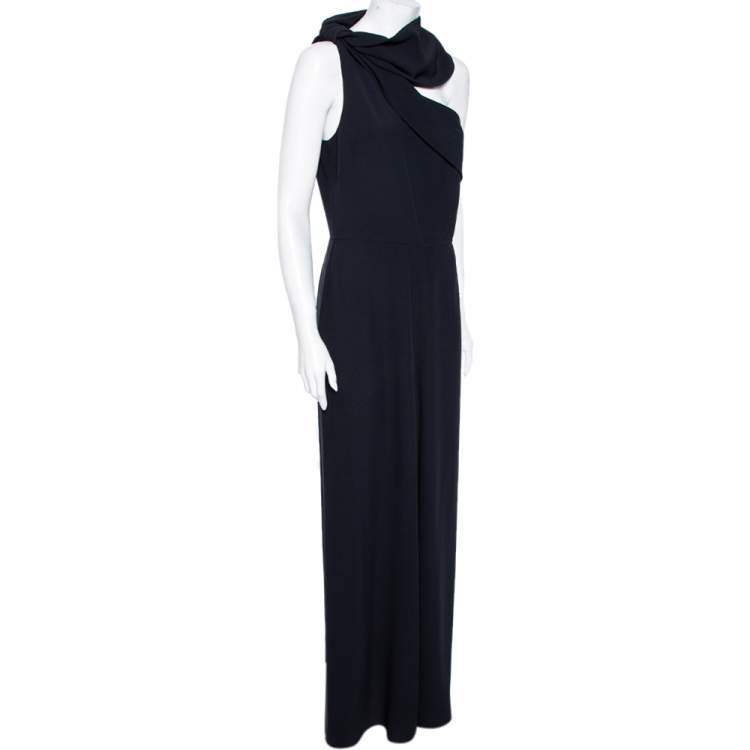 Pre Owned Alexander McQueen Black Crepe One Shoulder Jumpsuit M