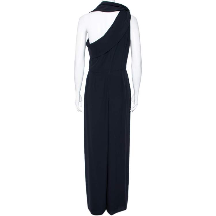 Pre Owned Alexander McQueen Black Crepe One Shoulder Jumpsuit M