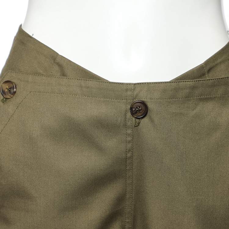 Pre Owned Alexander McQueen Military Green Cotton & Leather Lace Up Detail Trousers S