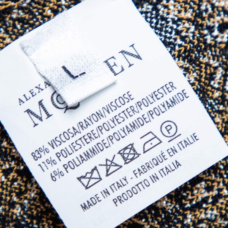 Pre Owned Alexander McQueen Brown Patterned Lurex Knit Bodycon Dress L