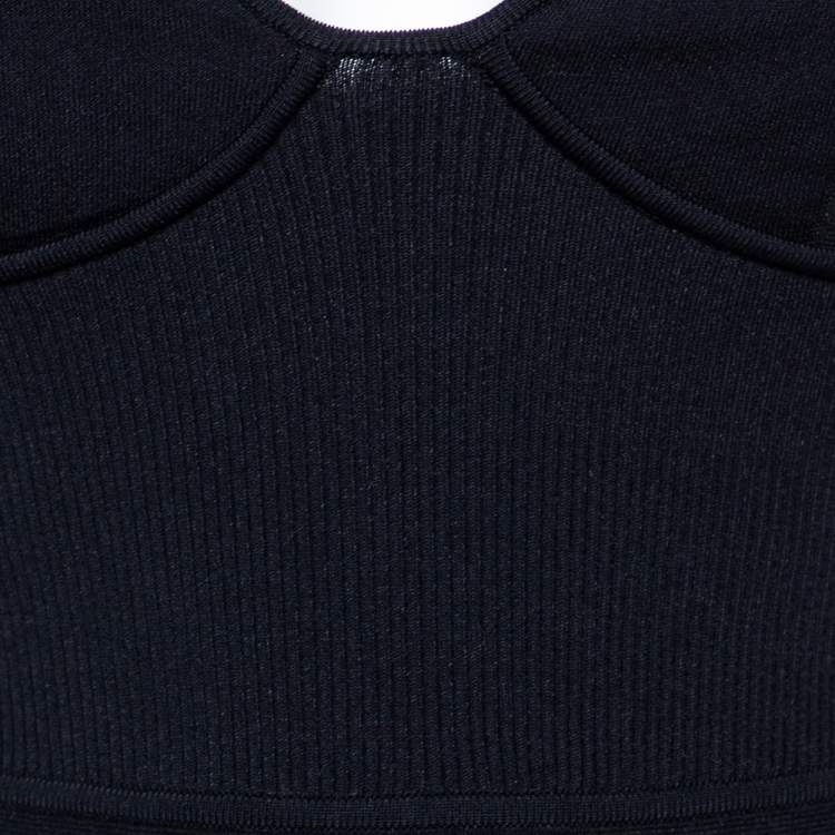 مملوكة مسبقًا Alexander McQueen Black Knit & Silk Trim Detailed Flared Dress S