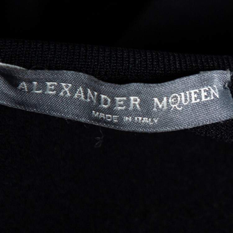 مملوكة مسبقًا Alexander McQueen Black Knit & Silk Trim Detailed Flared Dress S