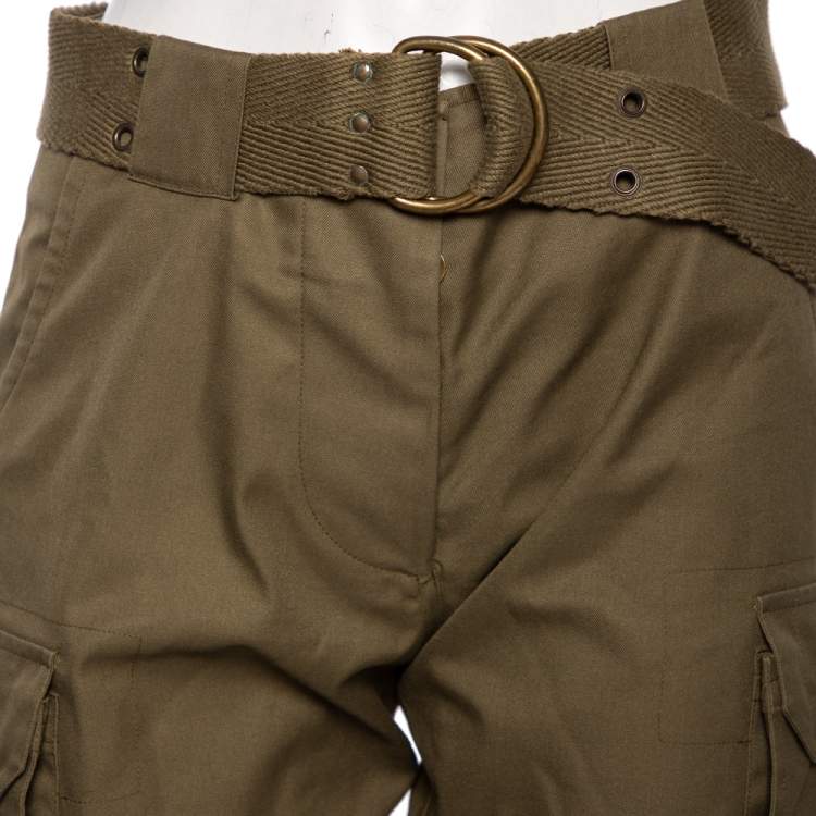 Pre Owned Alexander McQueen Olive Green Belted Cargo Shorts S 