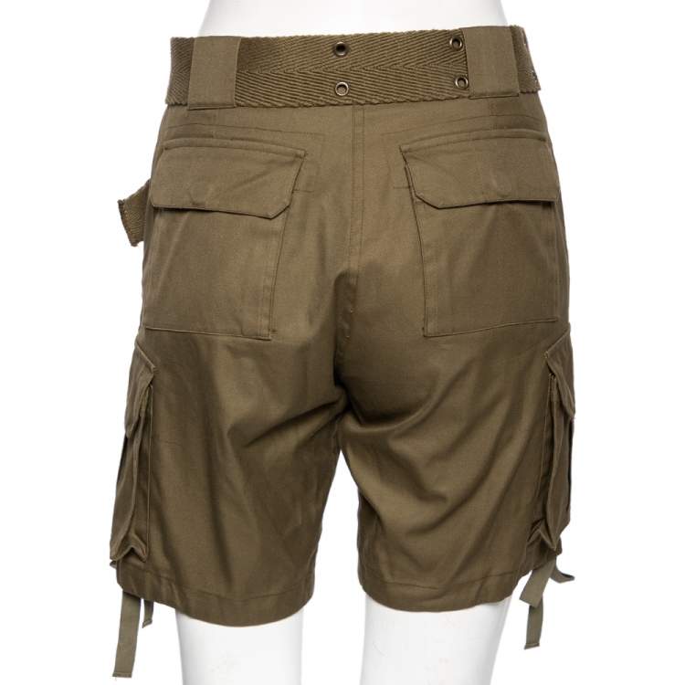 Pre Owned Alexander McQueen Olive Green Belted Cargo Shorts S 