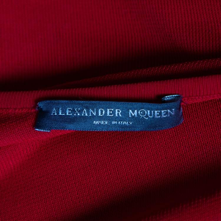 Pre Owned Alexander McQueen Red Knit Asymmetric Neck Detailed Top M