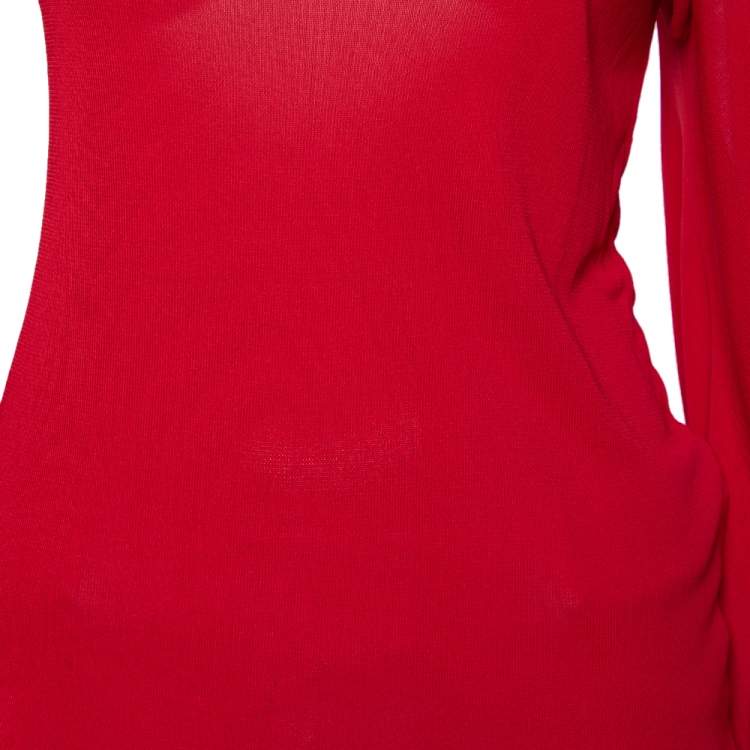 Pre Owned Alexander McQueen Red Knit Asymmetric Neck Detailed Top M
