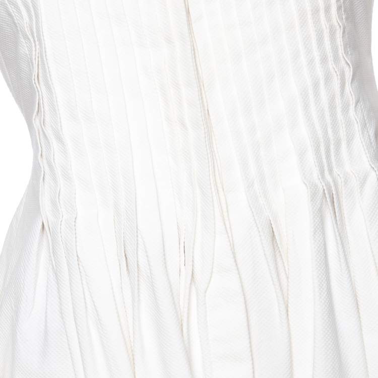 Pre Owned Alexander McQueen White Textured Cotton Pleated Shirt Dress S