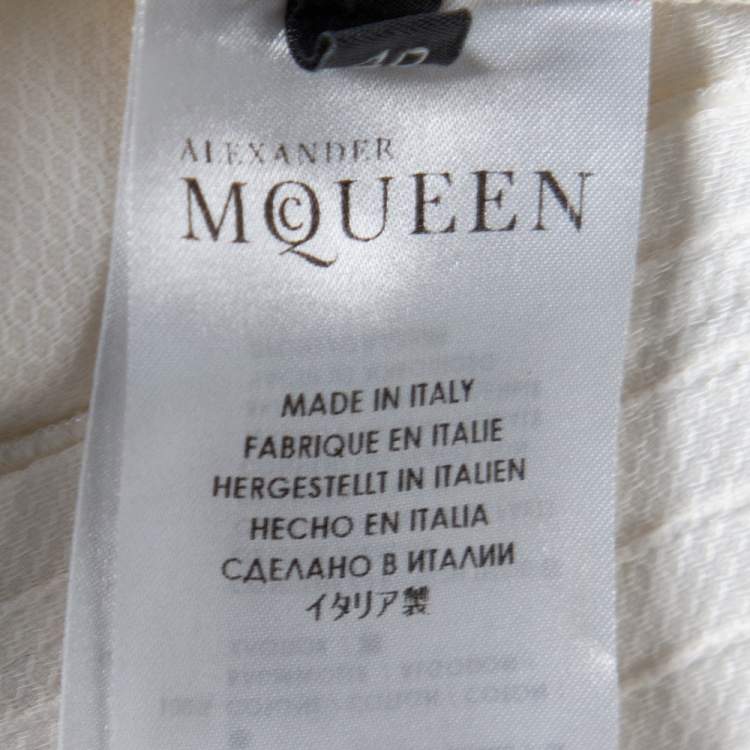 Pre Owned Alexander McQueen White Textured Cotton Pleated Shirt Dress S