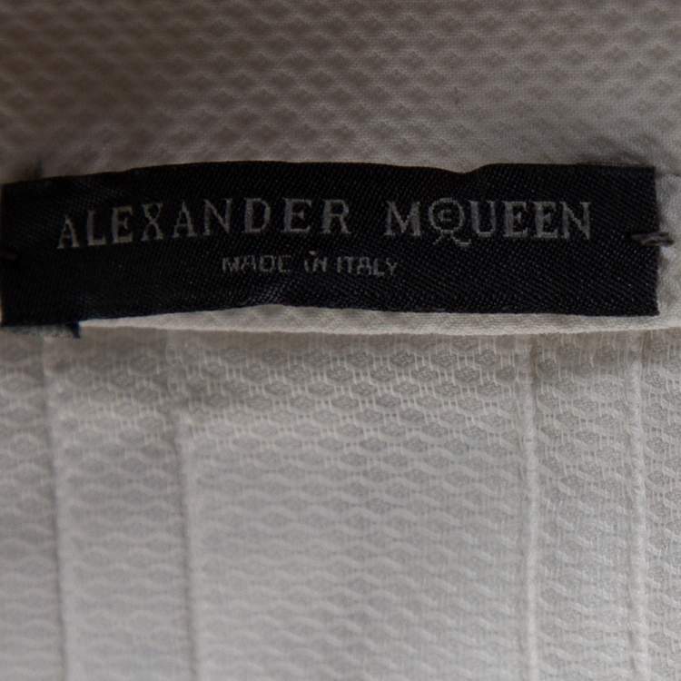 Pre Owned Alexander McQueen White Textured Cotton Pleated Shirt Dress S