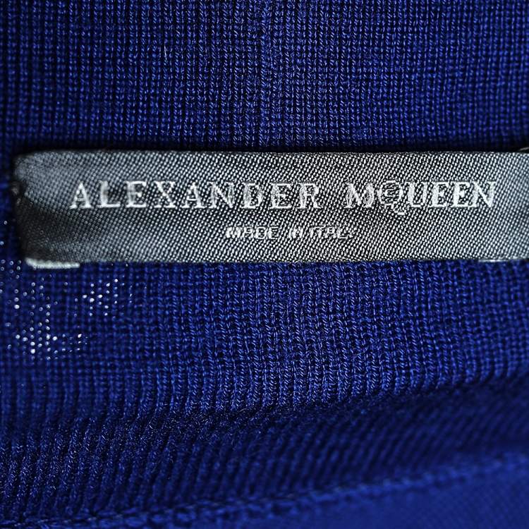 Pre Owned Alexander McQueen Navy Blue Wool Button Detail Sweater Dress M