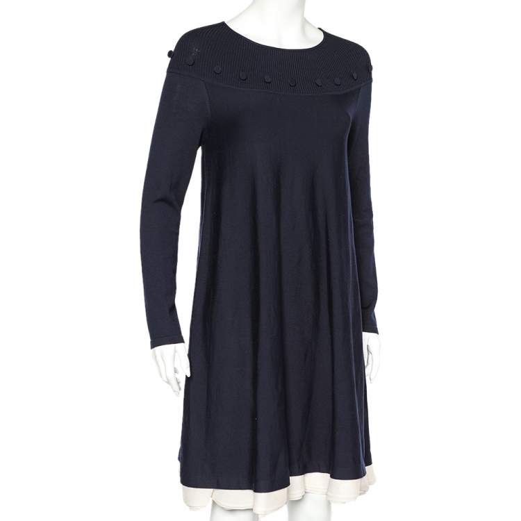 Pre Owned Alexander McQueen Navy Blue Wool Ruffle Hem Mini Dress L