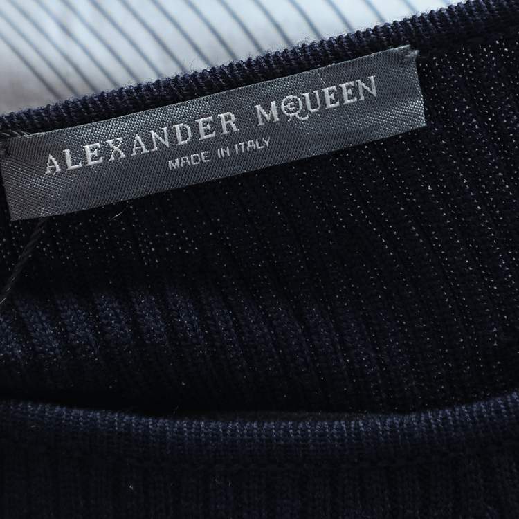 Pre Owned Alexander McQueen Navy Blue Wool Ruffle Hem Mini Dress L