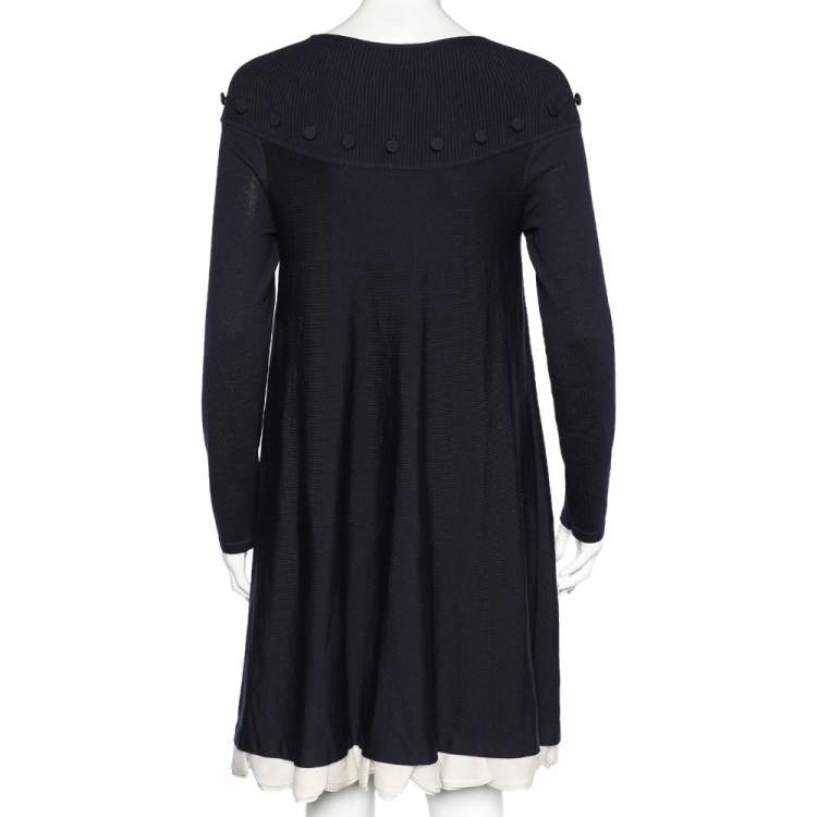 Pre Owned Alexander McQueen Navy Blue Wool Ruffle Hem Mini Dress L