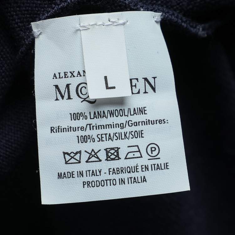 Pre Owned Alexander McQueen Navy Blue Wool Ruffle Hem Mini Dress L