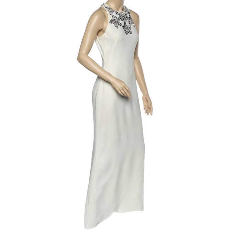 مملوكة مسبقًا Alexander McQueen Cream Crepe Embellished Neck Detail Sleeveless Gown M