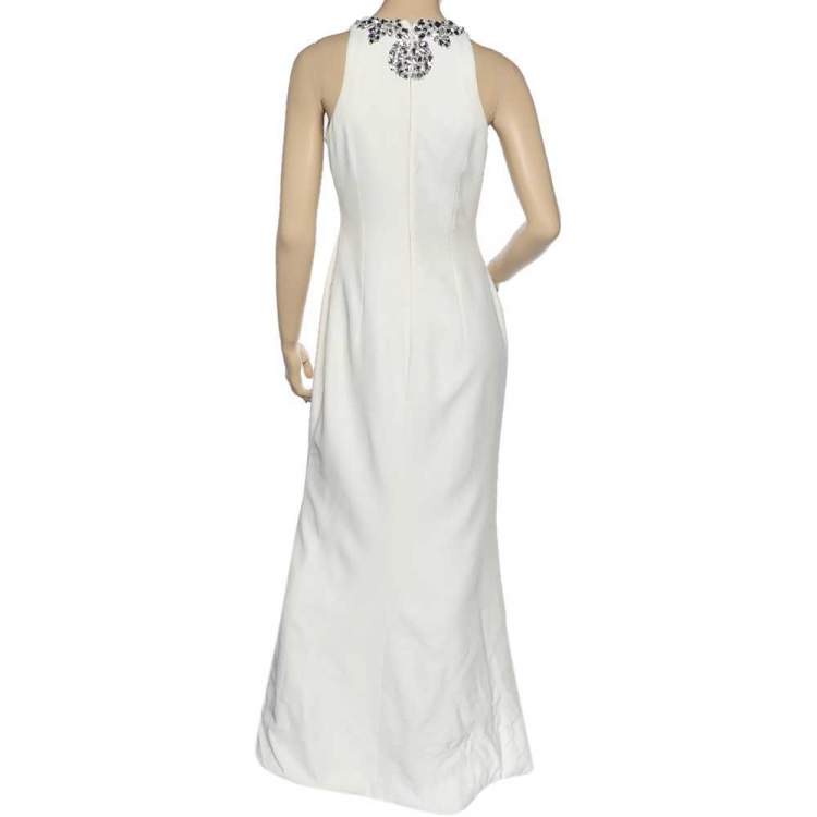 مملوكة مسبقًا Alexander McQueen Cream Crepe Embellished Neck Detail Sleeveless Gown M
