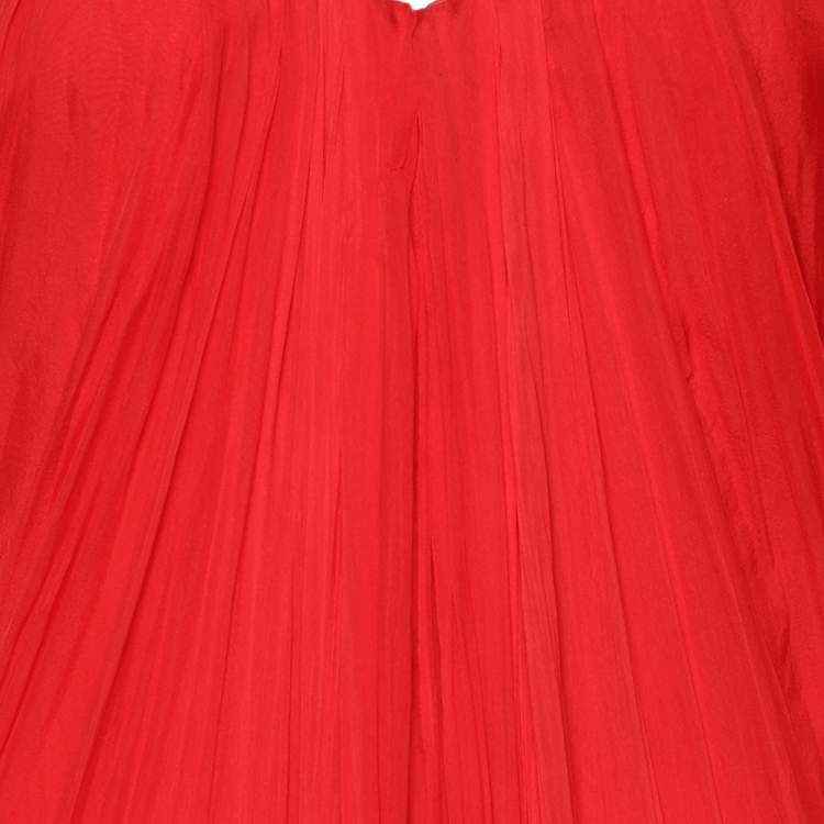 Pre Owned Alexander McQueen Red Silk Chiffon Strapless Gown M