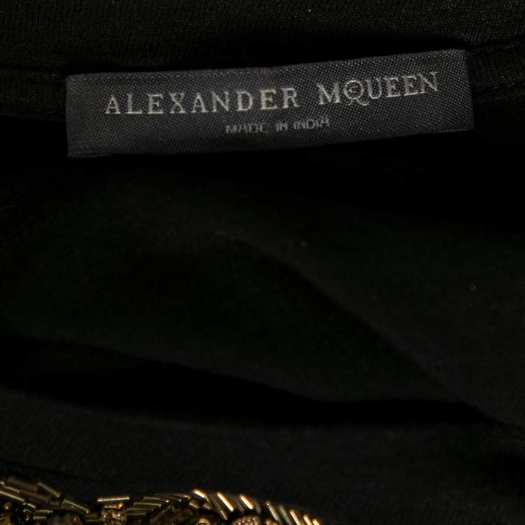 Pre Owned Alexander McQueen Black Gold Glory Embellished Cotton Top M