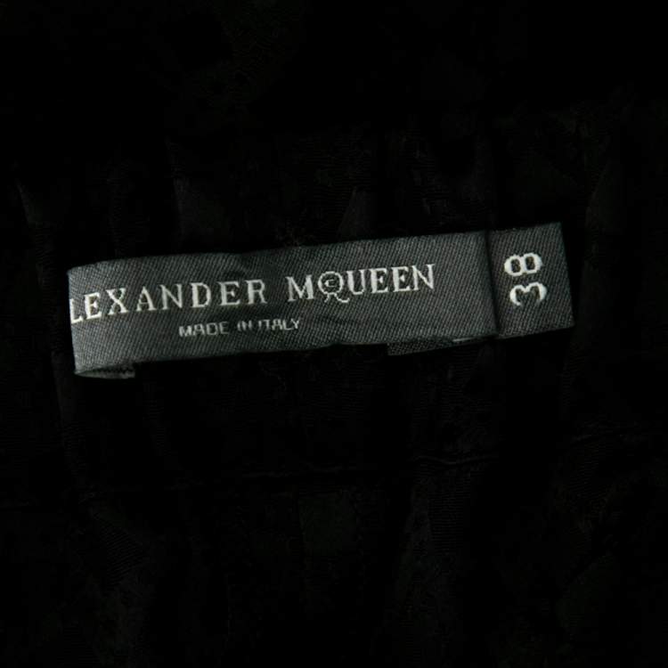 Pre Owned Alexander McQueen Black Silk Jacquard Contrast Hem Drawstring Detail Pants S