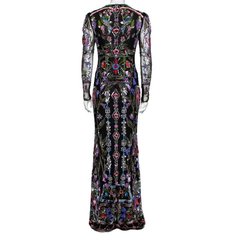 Pre Owned Alexander McQueen Black Sequin Embellished Tulle Evening Gown M