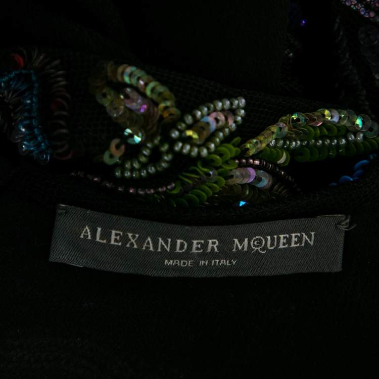 Pre Owned Alexander McQueen Black Sequin Embellished Tulle Evening Gown M