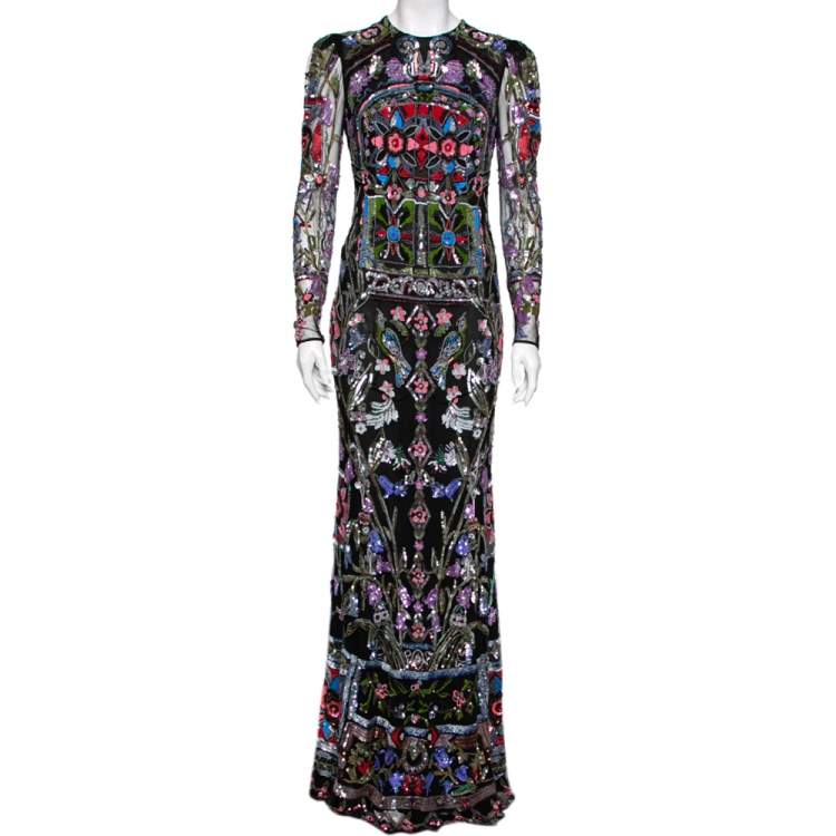 Pre Owned Alexander McQueen Black Sequin Embellished Tulle Evening Gown M
