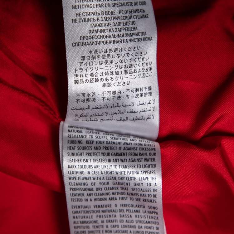 Pre Owned Alexander McQueen Red Leather Ruffled Sleeve Zip Front Jacket M