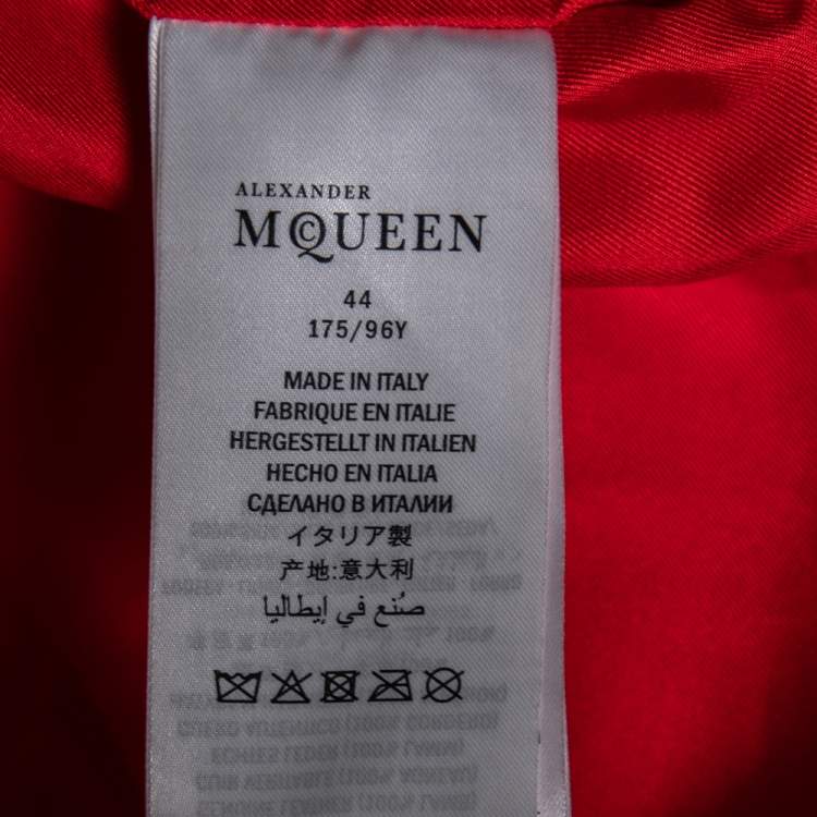 Pre Owned Alexander McQueen Red Leather Ruffled Sleeve Zip Front Jacket M