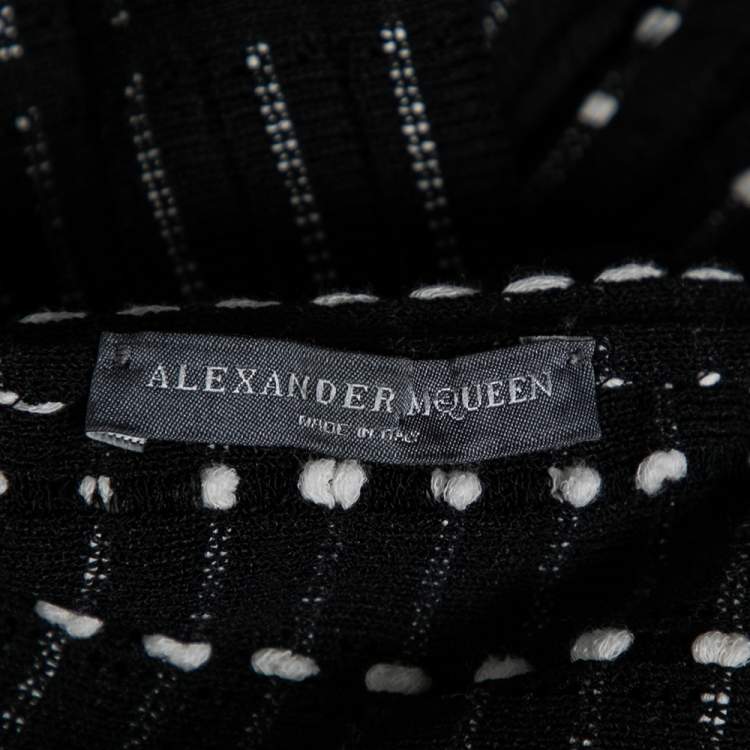 Pre Owned Alexander McQueen Black Embroidered Knit Boat Neck Flared Dress M