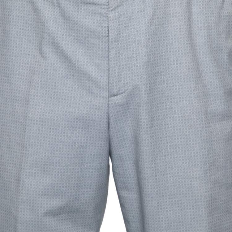 Pre Owned Alexander McQueen Blue Textured Cotton Formal Trouser XL