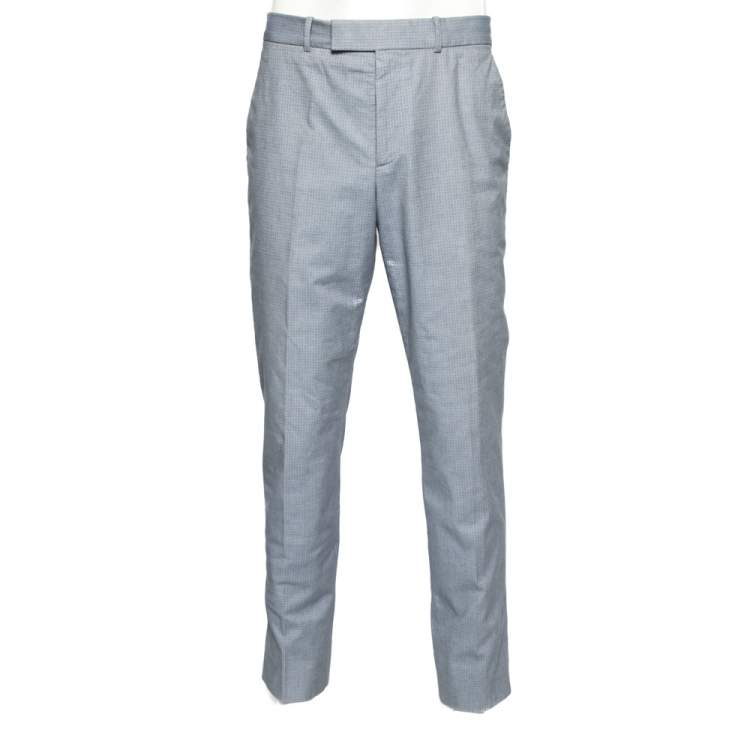 Pre Owned Alexander McQueen Blue Textured Cotton Formal Trouser XL