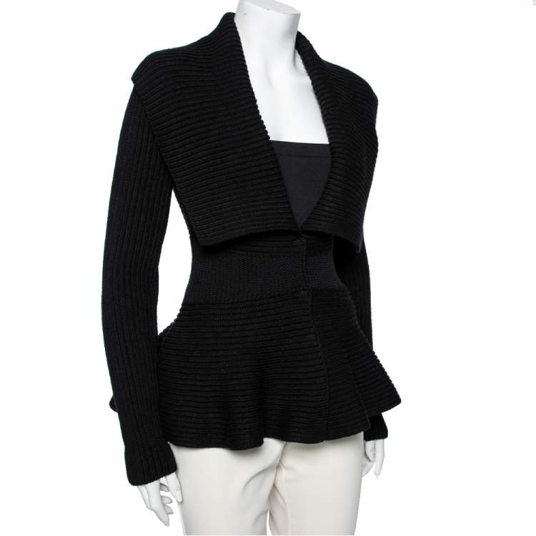 Pre Owned Alexander McQueen Black Wool Long Sleeves Flared Hem Cardigan XS