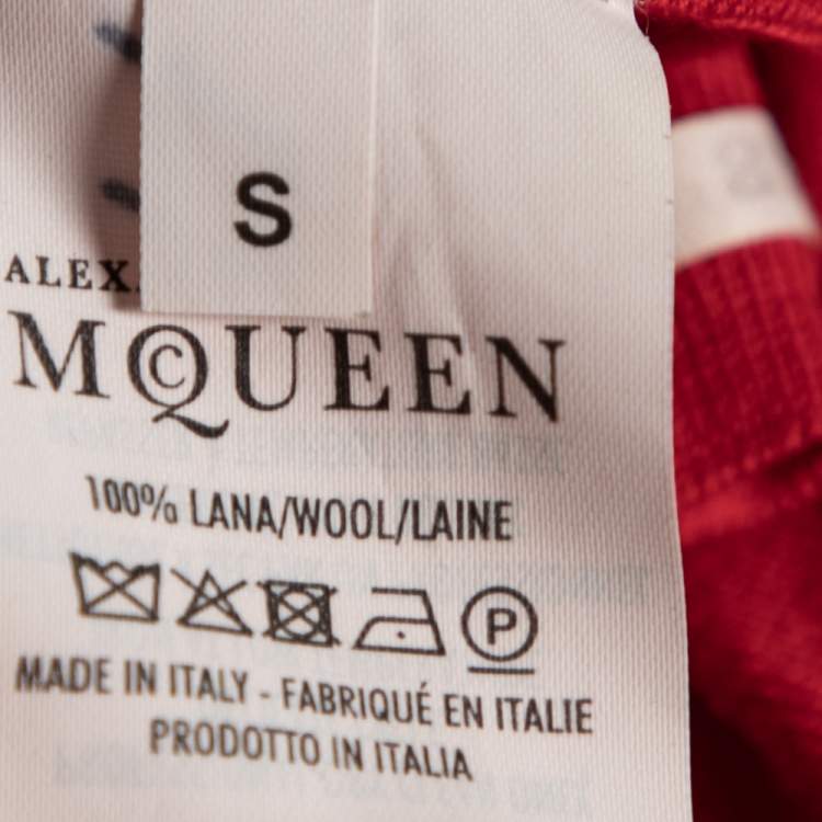 Pre Owned Alexander McQueen Red Wool Flared Hem Long Sleeve Top S
