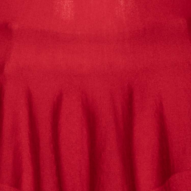 Pre Owned Alexander McQueen Red Wool Flared Hem Long Sleeve Top S