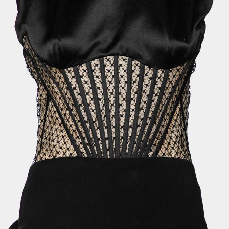 Pre Owned Alexander McQueen Black Crepe & Lace Corset Inset Cocktail Dress M