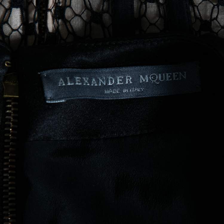 Pre Owned Alexander McQueen Black Crepe & Lace Corset Inset Cocktail Dress M