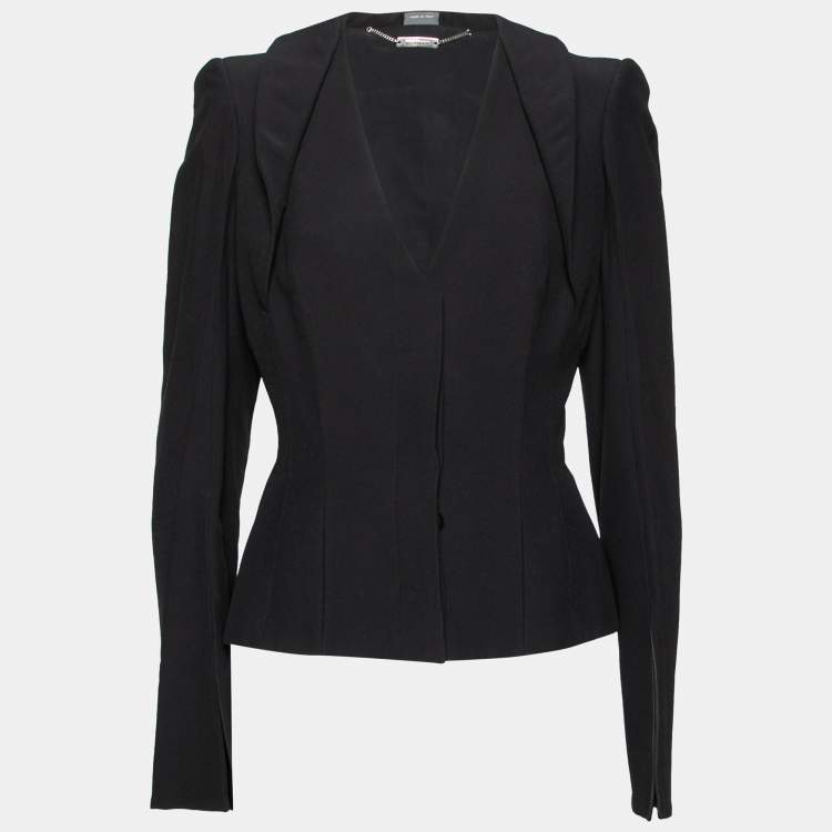 Pre Owned Alexander McQueen Black Crepe Overlay Detail Blazer M