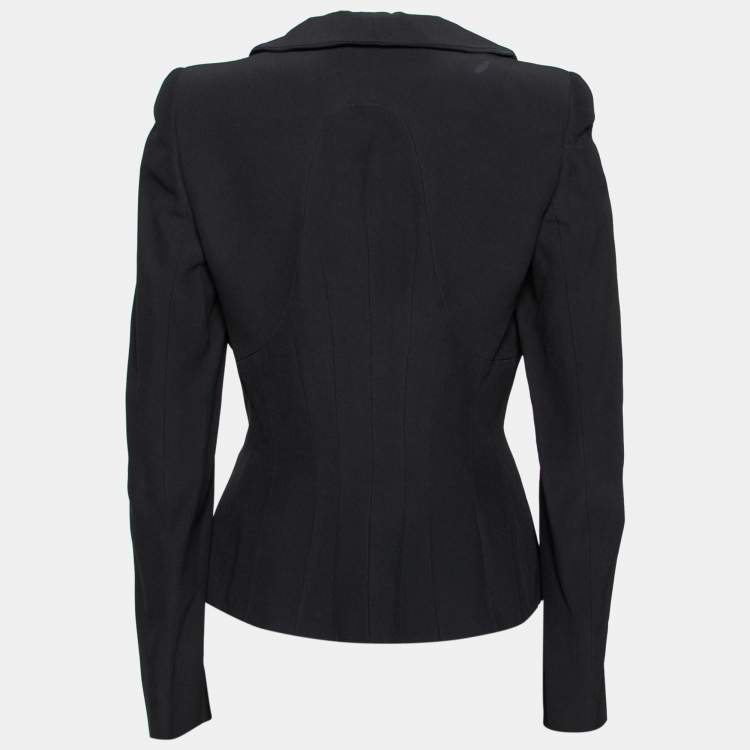 Pre Owned Alexander McQueen Black Crepe Overlay Detail Blazer M