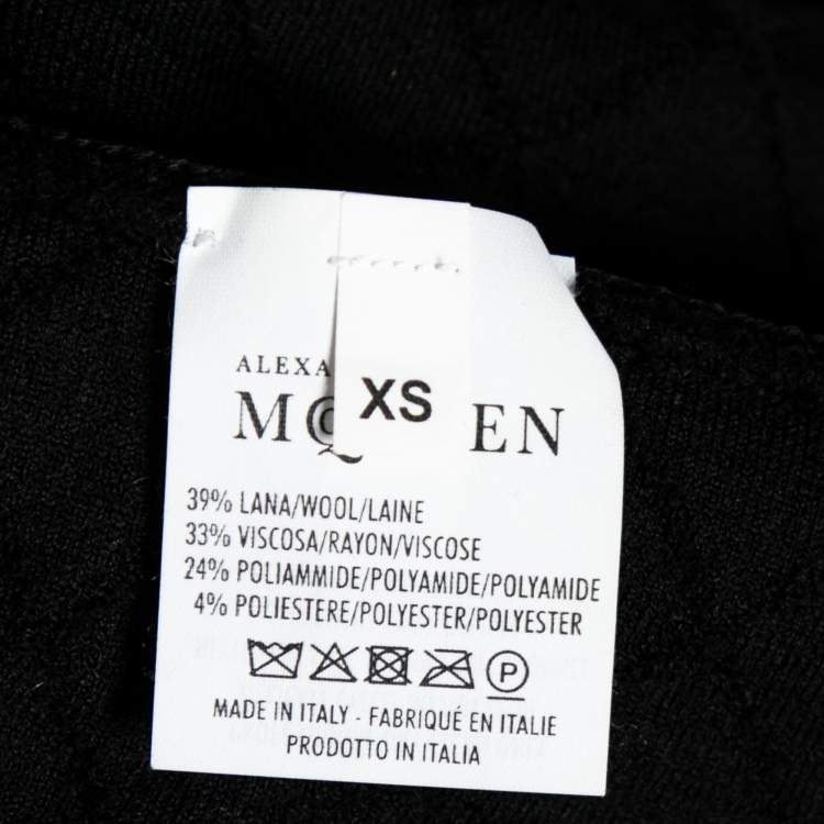 Pre Owned Alexander McQueen Black Patterned Stretch Wool Peplum Top XS