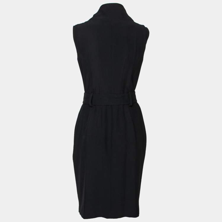 Pre Owned Alexander McQueen Black Acetate Zipper Embellished Belted Dress M