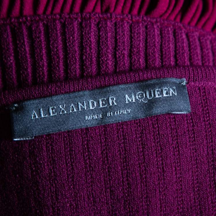 Pre Owned Alexander McQueen Purple and Red Knit Cut Out Detail Bell Sleeve Dress M