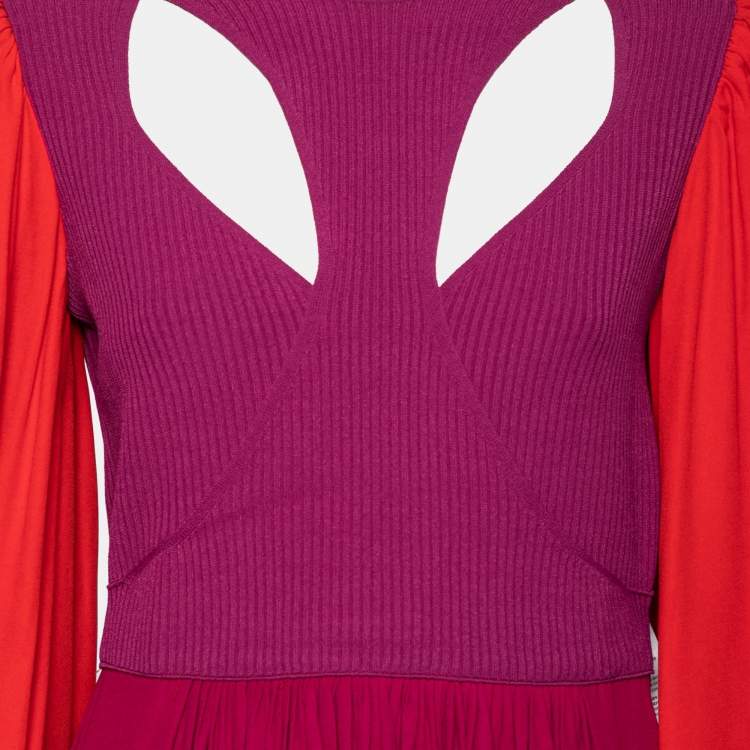 Pre Owned Alexander McQueen Purple and Red Knit Cut Out Detail Bell Sleeve Dress M
