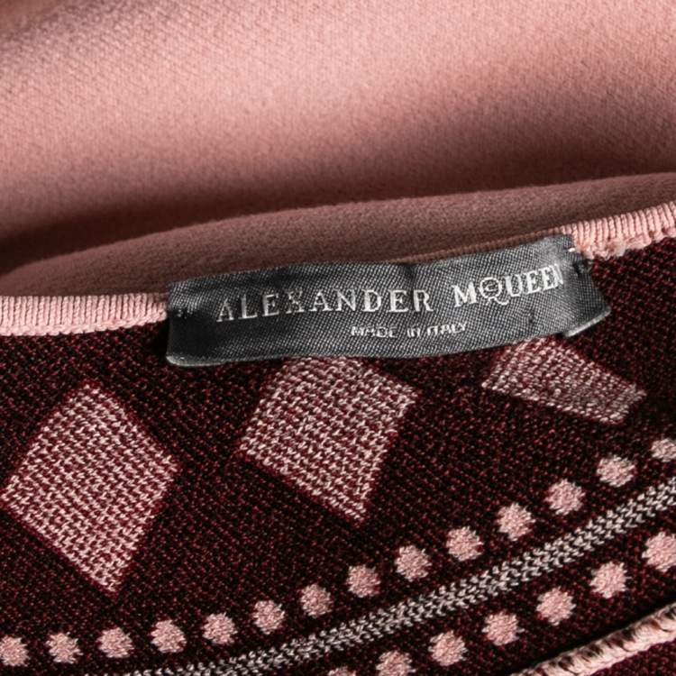 مملوكة مسبقًا Alexander McQueen Pink Knit Geometric Pattern Short Sleeves Flared Dress M