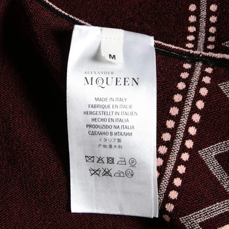 مملوكة مسبقًا Alexander McQueen Pink Knit Geometric Pattern Short Sleeves Flared Dress M
