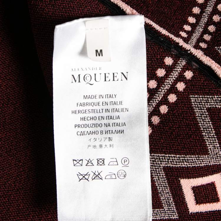 مملوكة مسبقًا Alexander McQueen Pink Knit Geometric Pattern Short Sleeves Flared Dress M