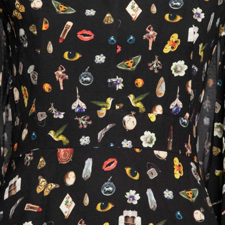 Pre Owned Alexander McQueen Brown Obsession Print Crepe Cape Sleeve Dress M